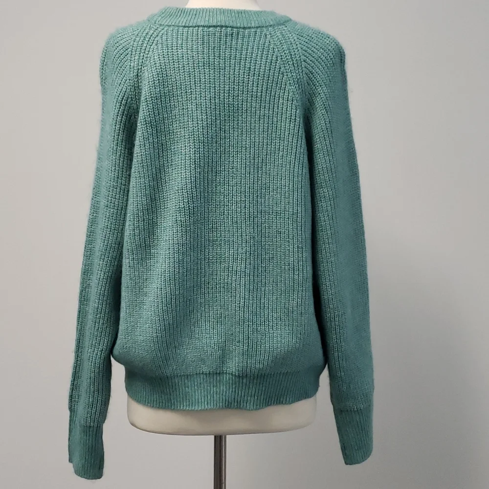 Slouchy Teal Knit Pullover‎ Sweater With Front Cut-outs Casual Unique Size XL